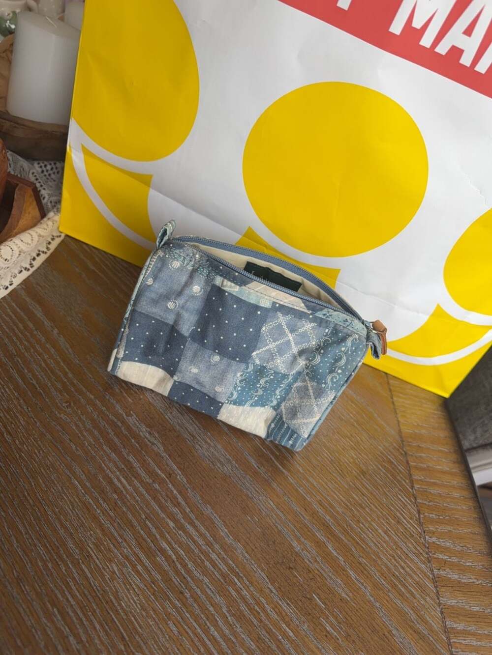 Lauren Ralph Lauren Blue Patchwork Cosmetic Makeup Pouch